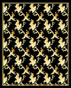 Elegant Gold And Orange Floral Pattern Rug