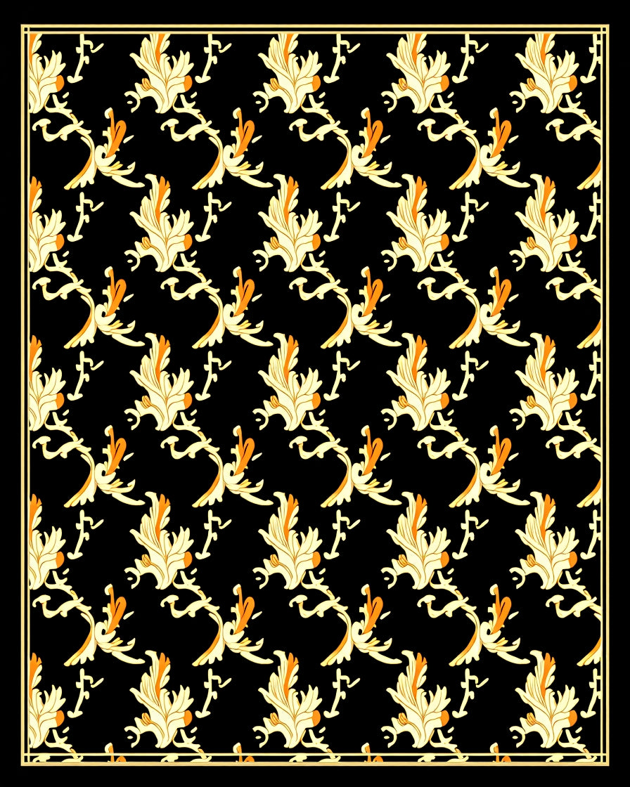 Elegant Gold And Orange Floral Pattern Rug