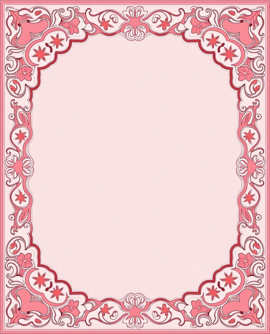 Elegant Pink Floral Scroll Border Design Rug