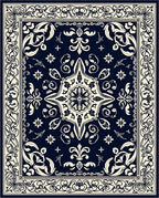 Ornate Floral Border Medallion Pattern Rug