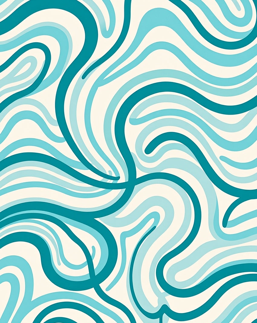 Fluid Teal Cream Wave Pattern Rug