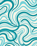 Fluid Teal Cream Wave Pattern Rug