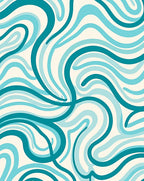 Fluid Teal Cream Wave Pattern Rug
