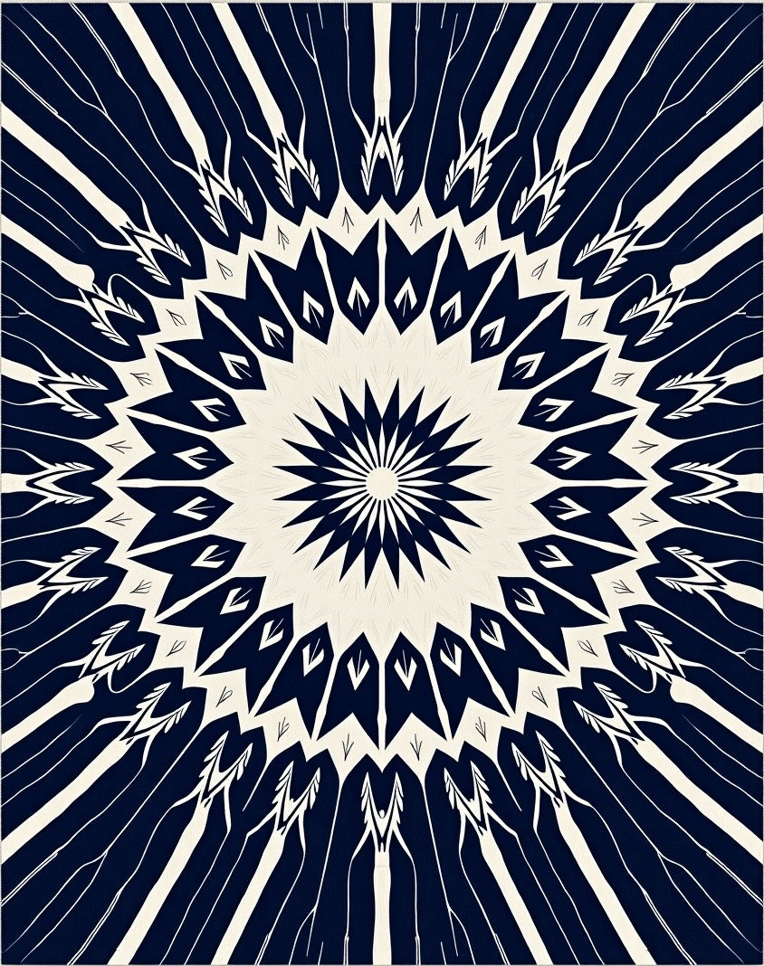Striking Navy White Starburst Mandala Rug