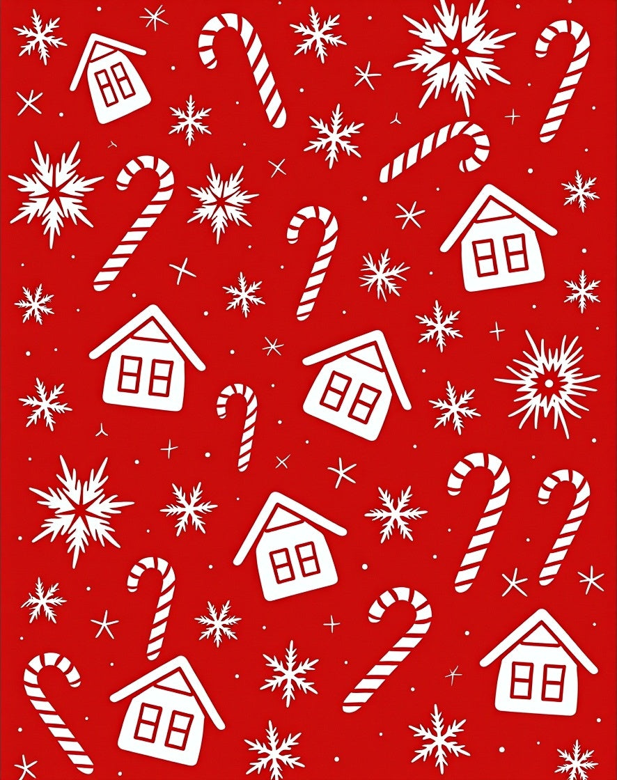 Whimsical Red Snowflake Candy Cane Homes Rug
