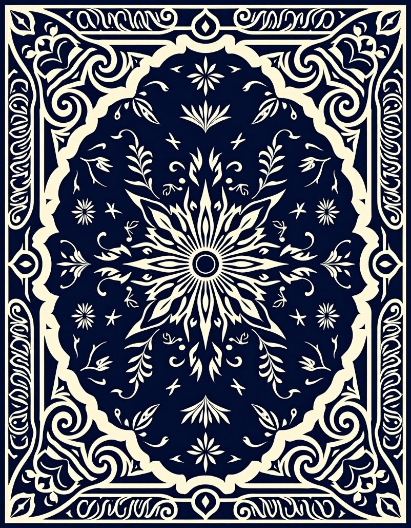 Dark Floral Sunburst Mandala Rug