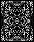 Elegant White Floral Motif Black Rug