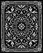 Elegant White Floral Motif Black Rug