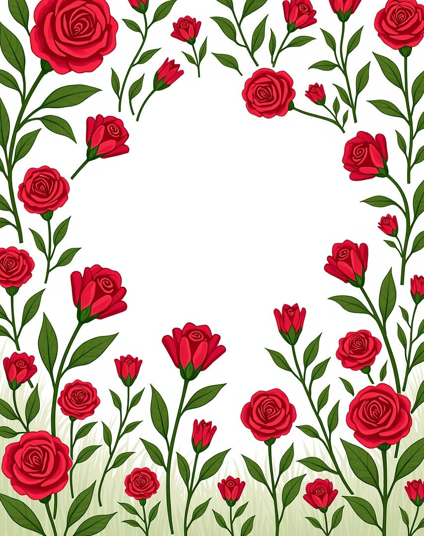 Romantic Red Rose Garden Floral Pattern Rug