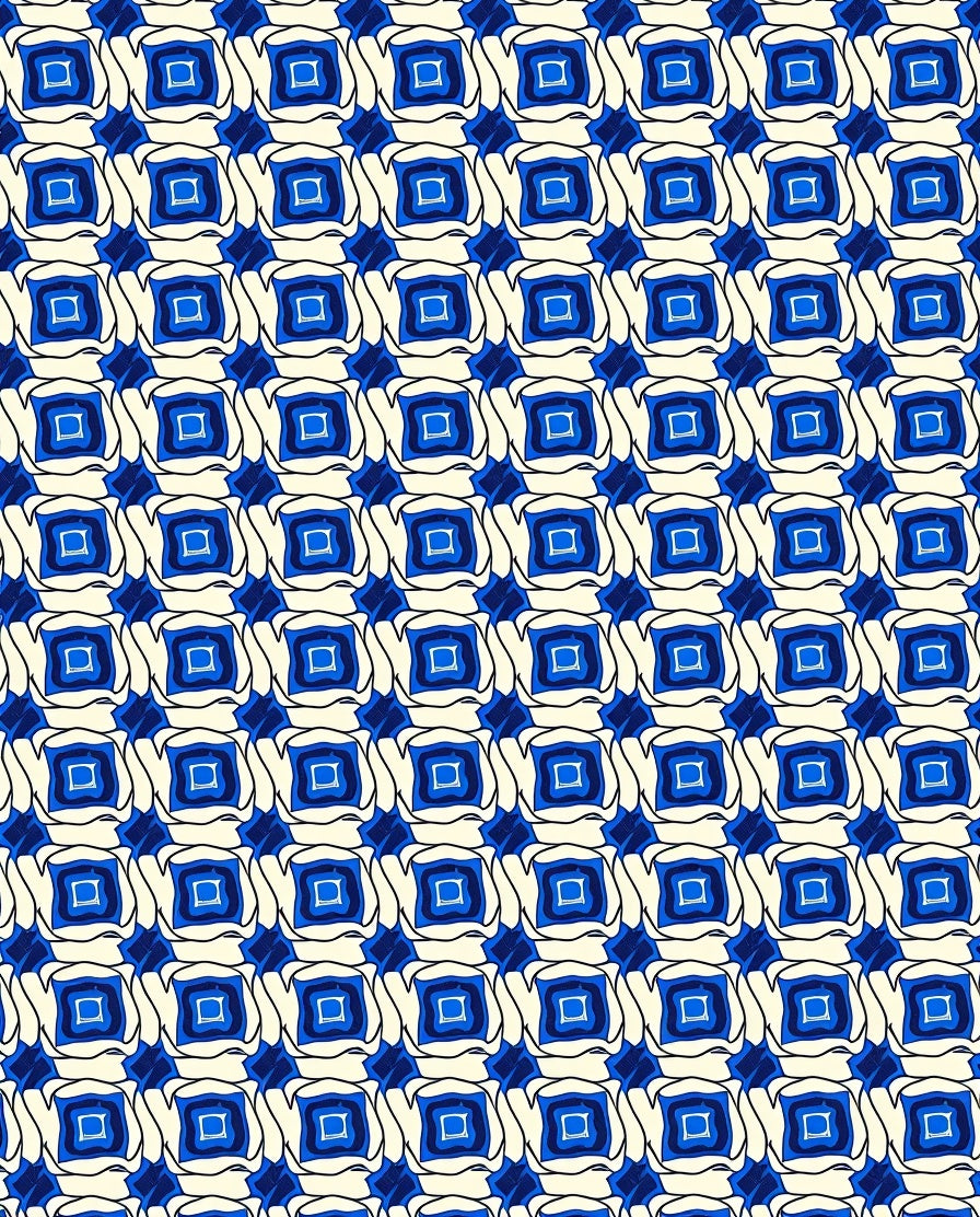 Blue Cream Geometric Square Design Rug