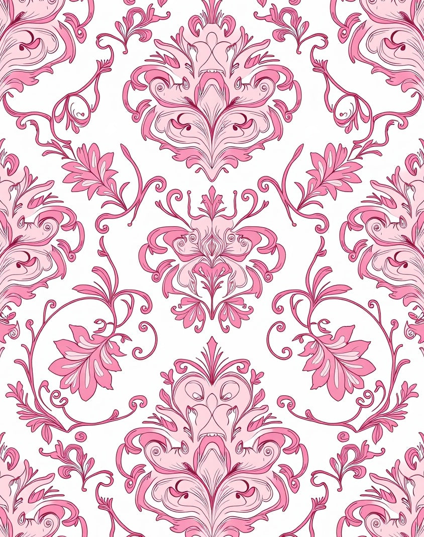 Elegant Pink Floral Scrollwork Patterns Rug
