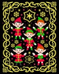 Festive Red Green Elves Snowflakes Border Rug