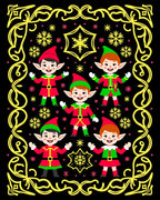 Festive Red Green Elves Snowflakes Border Rug