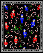 Festive Nutcracker Candy Cane Holly Border Rug