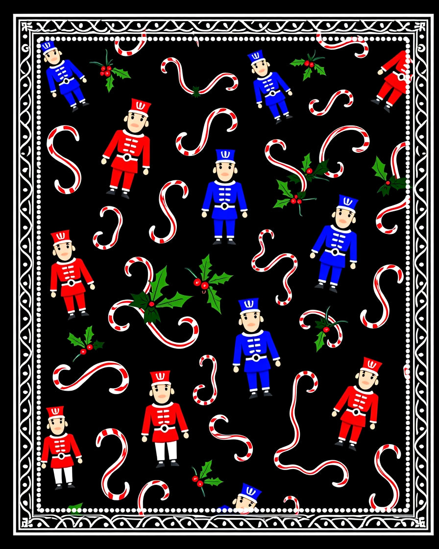 Festive Nutcracker Candy Cane Holly Border Rug