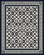 Elegant Cream Dark Blue Geometric Pattern Rug