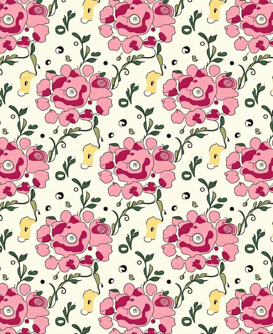 Pink Floral Vines Whimsical Pattern Rug
