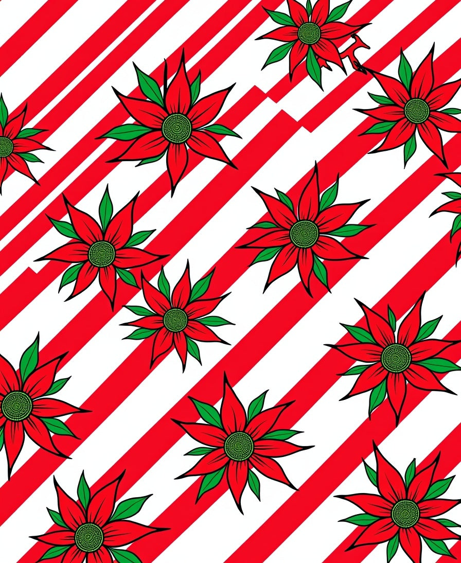 Red Floral Poinsettia Stripes Rug