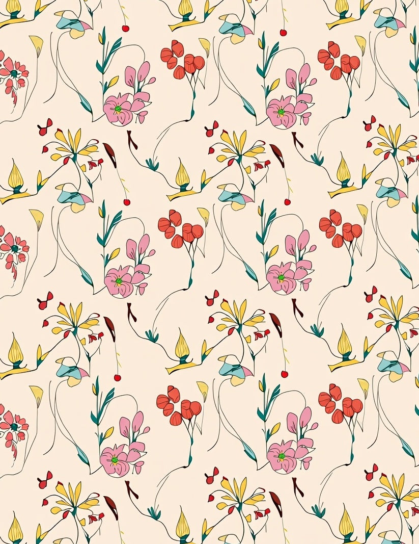 Delicate Floral Vine Patterned Design Rug