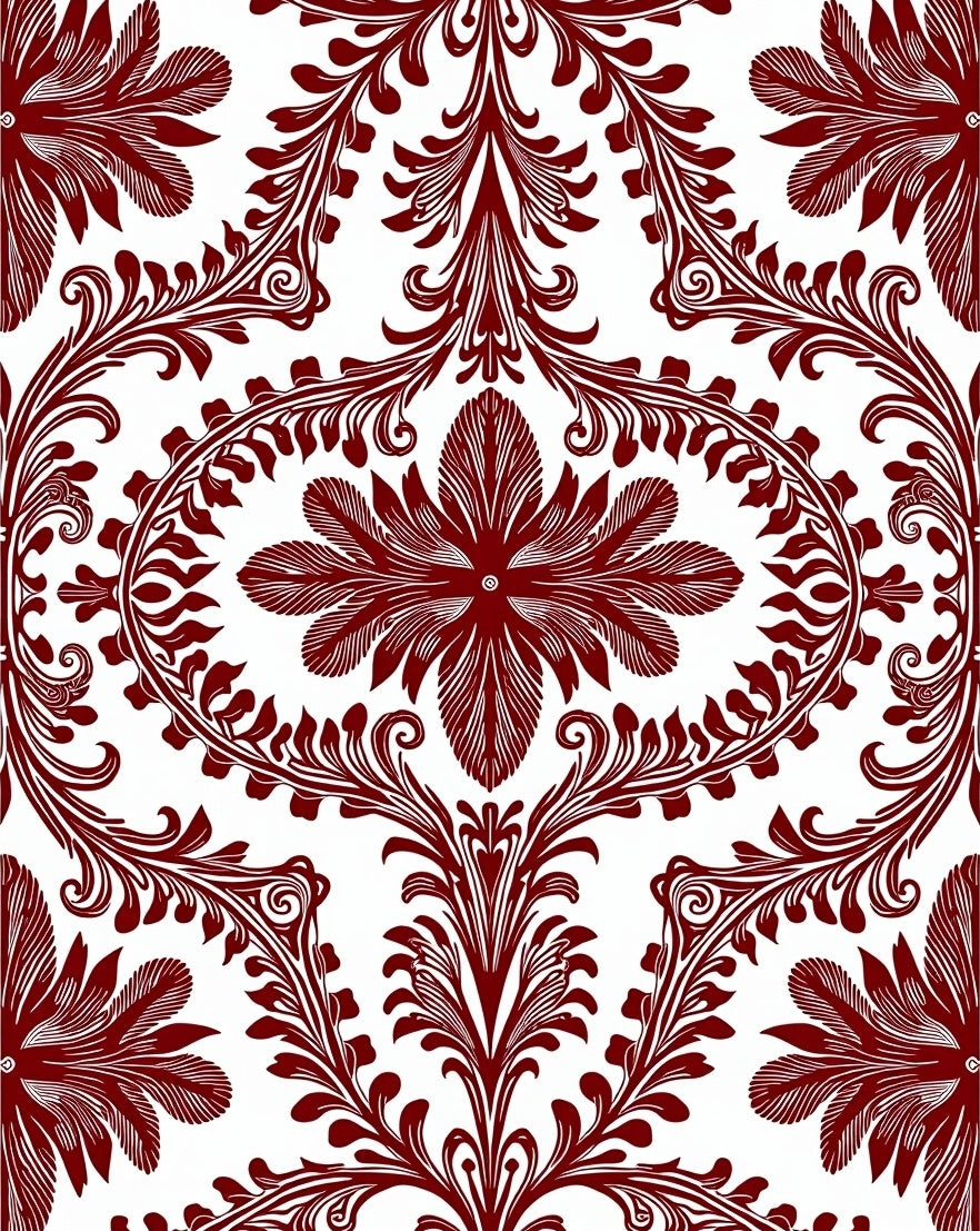Crimson Floral Baroque Pattern Rug