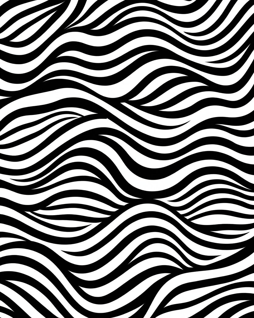 Bold Black White Wavy Pattern Rug
