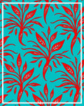 Vibrant Red Foliage Teal Pattern Rug
