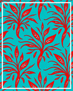 Vibrant Red Foliage Teal Pattern Rug