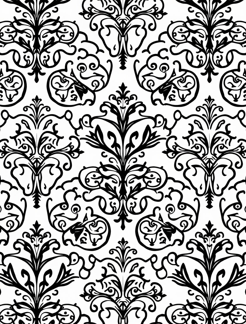 Black White Classic Floral Damask Rug