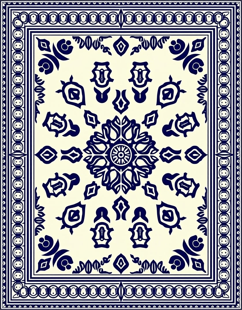 Ornate Blue Central Mandala Pattern Rug