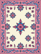 Pink Blue Floral Medallion Textile Rug