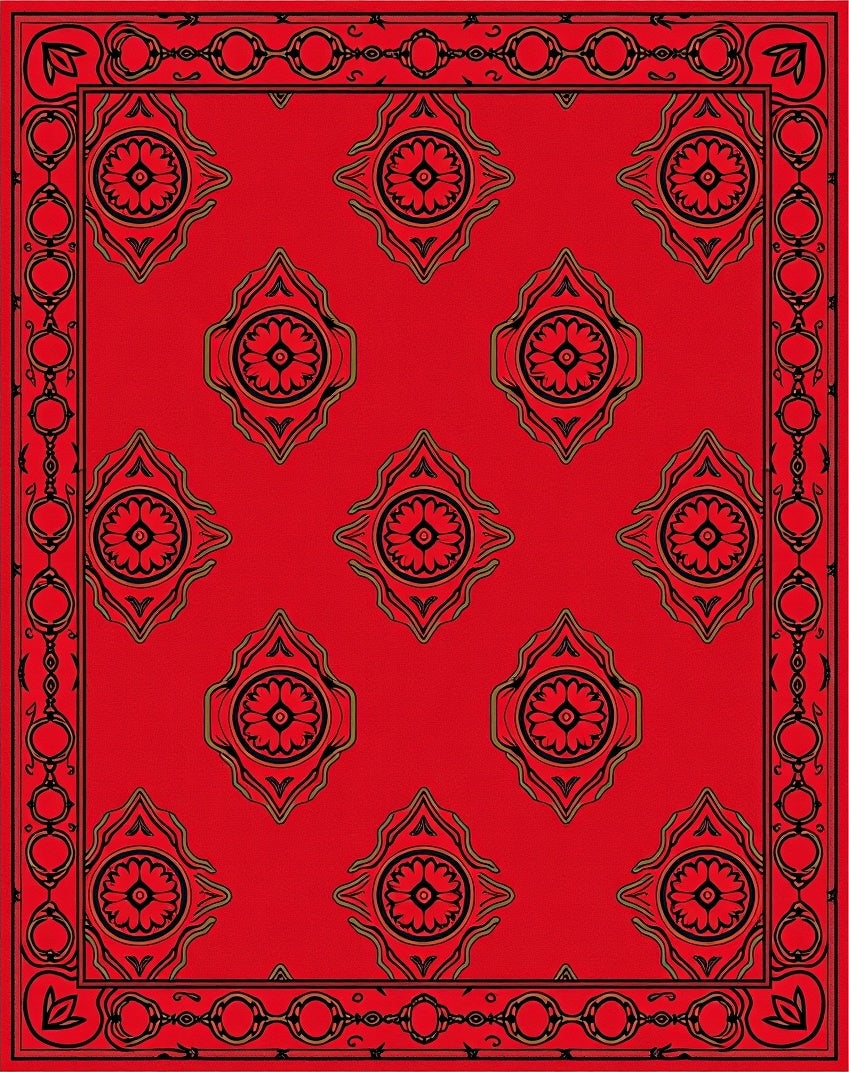 Red Floral Medallion Geometric Border Rug