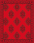 Red Floral Medallion Geometric Border Rug