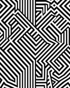 Black White Illusory Maze Pattern Rug