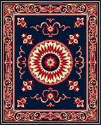 Classic Floral Medallion Red Cream Blue Rug