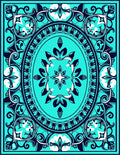 Bold Teal White Floral Medallion Rug
