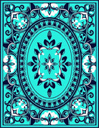 Bold Teal White Floral Medallion Rug