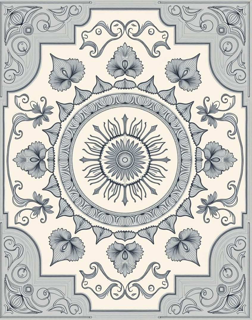Intricate Floral Mandala Inspired Design Rug