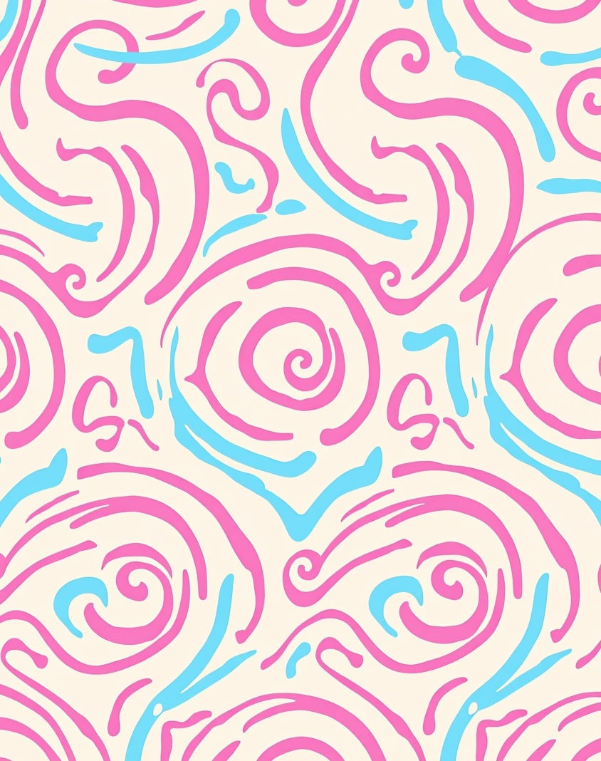 Playful Pink Blue Swirl Pattern Rug