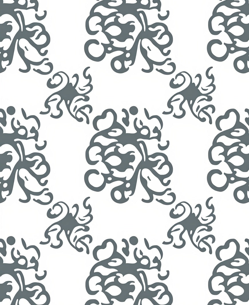 Ornate Floral Patterned Grey Rug