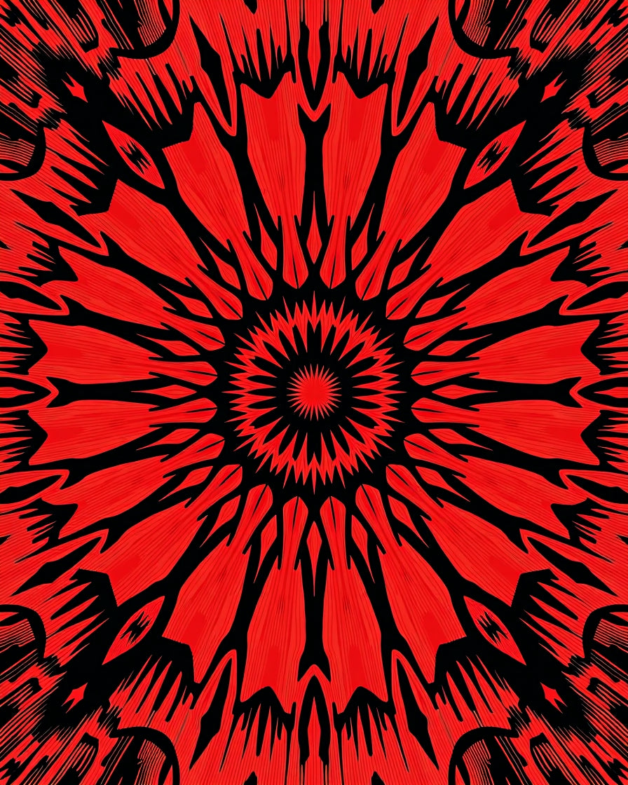 Bold Red Radial Geometric Art Rug