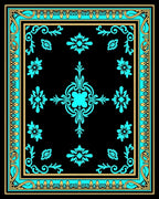 Bold Teal Floral Border Design Rug