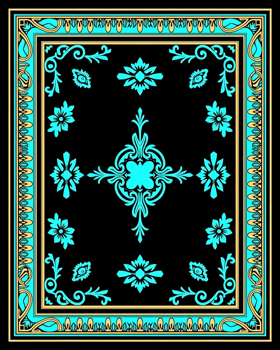 Bold Teal Floral Border Design Rug