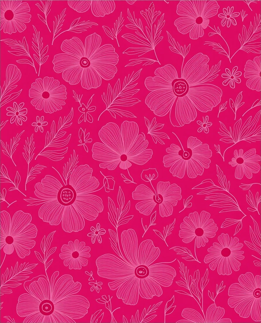Hot Pink Floral Outline Design Rug