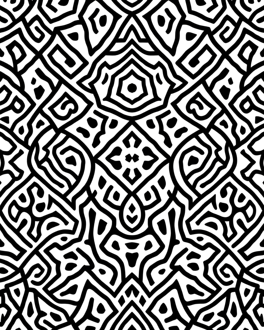 Intricate Tribal Black and White Pattern Rug