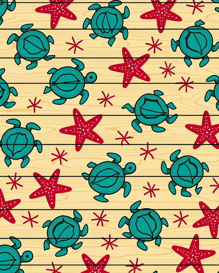 Teal Turtle Starfish Pattern Rug