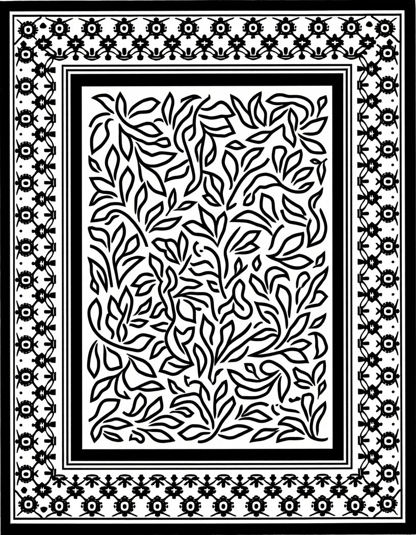 Abstract Leaves Geometric Border Design Rug