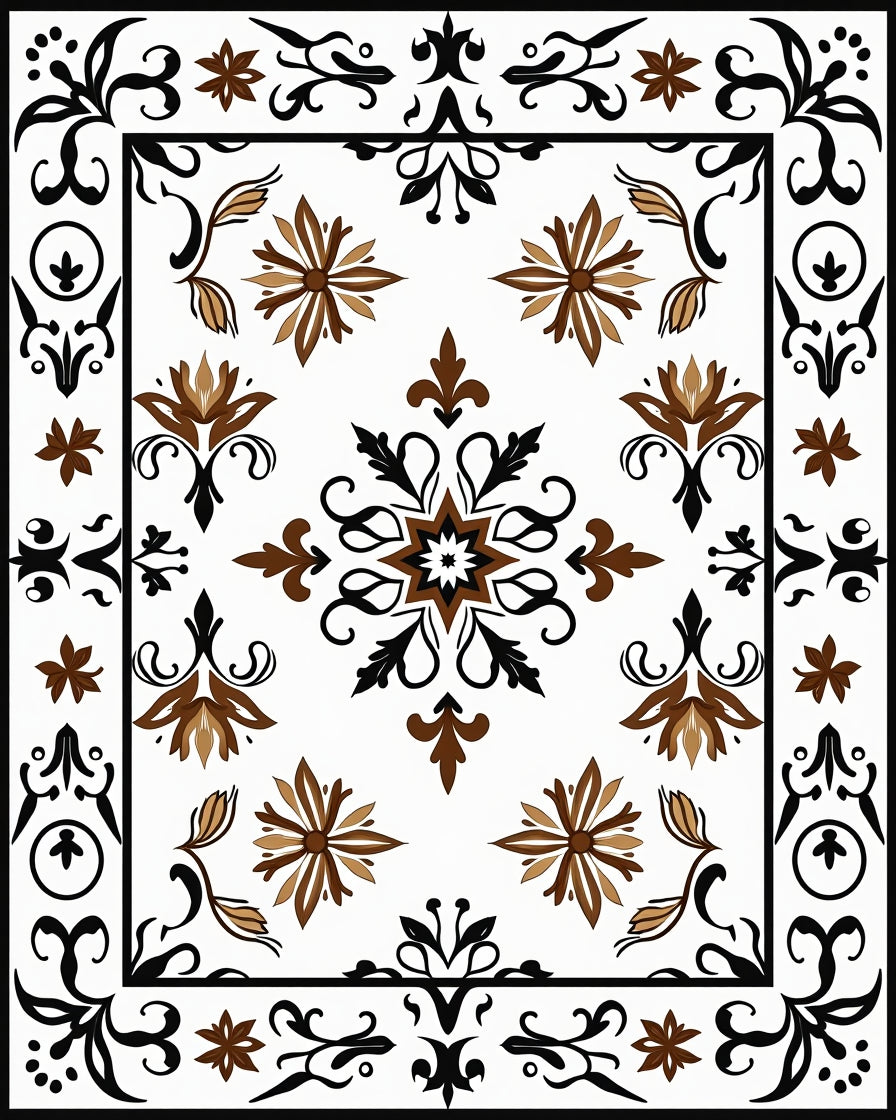 Ornate Floral Motif Brown Brown Rug