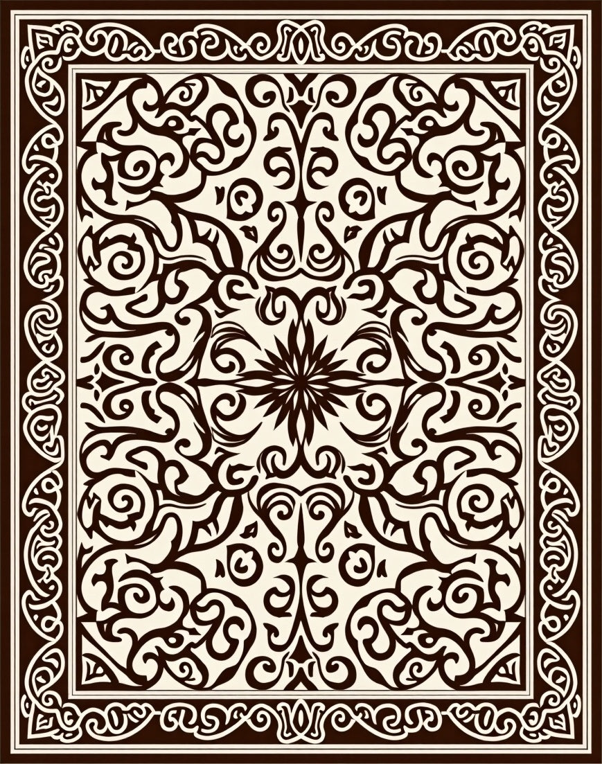 Ornate Dark Floral Swirl Pattern Rug