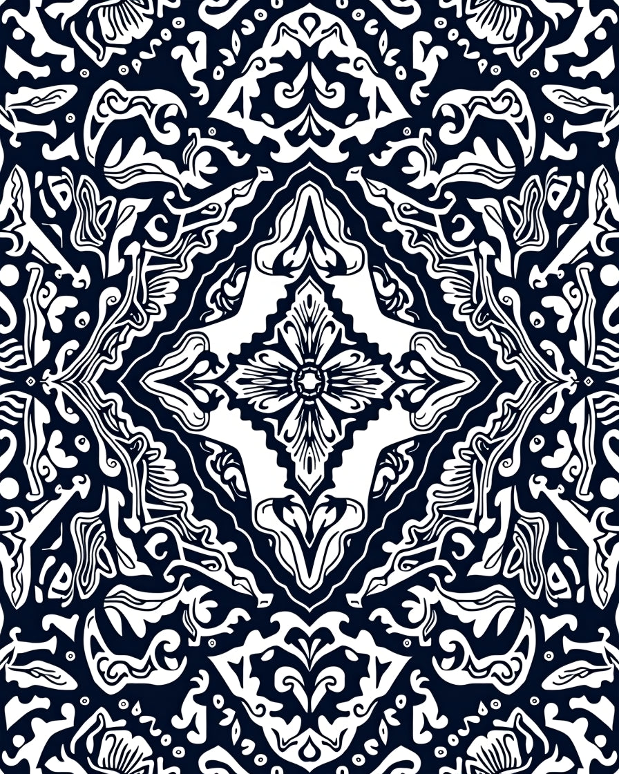 Ornate Black White Symmetry Pattern Rug