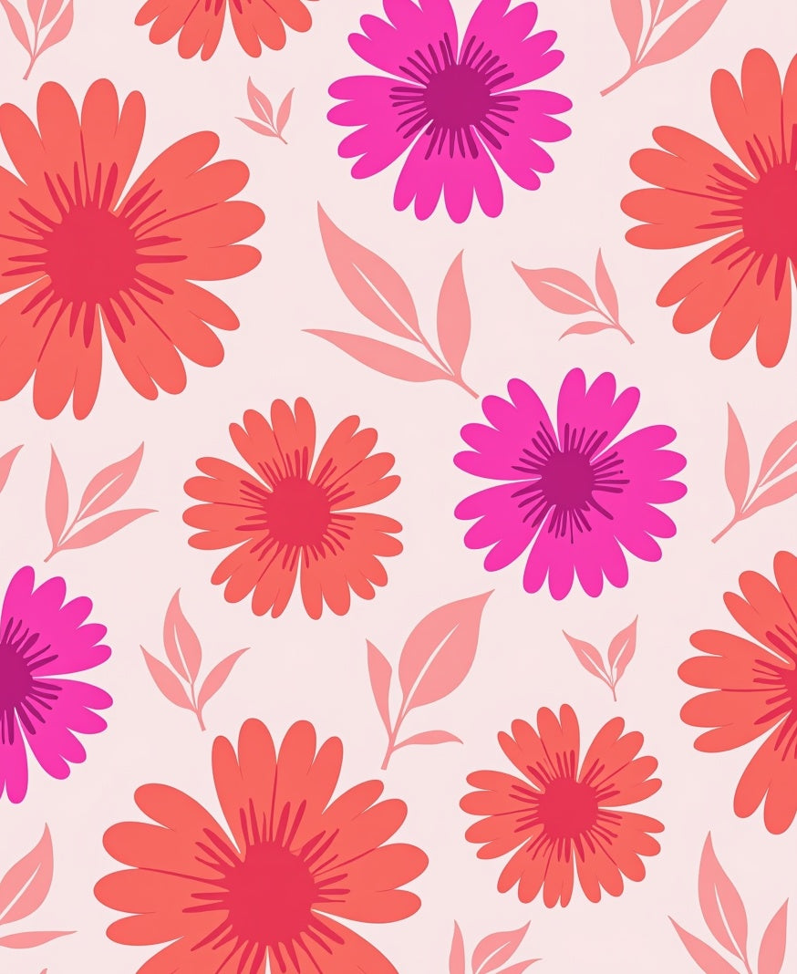 Vibrant Pink Orange Floral Pattern Rug